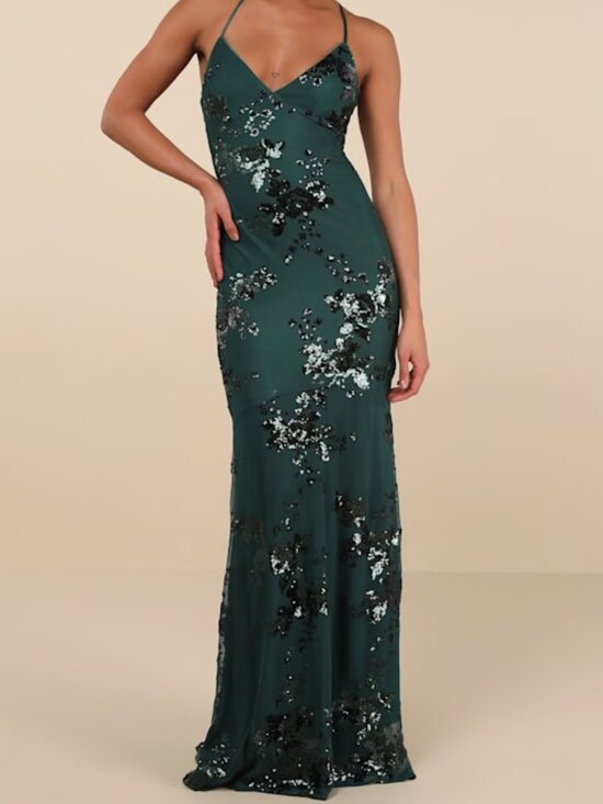Lulus Dresses & Skirts - Lulus Valhalla Forest Green Sequin Lace-up Maxi Dress - Size M